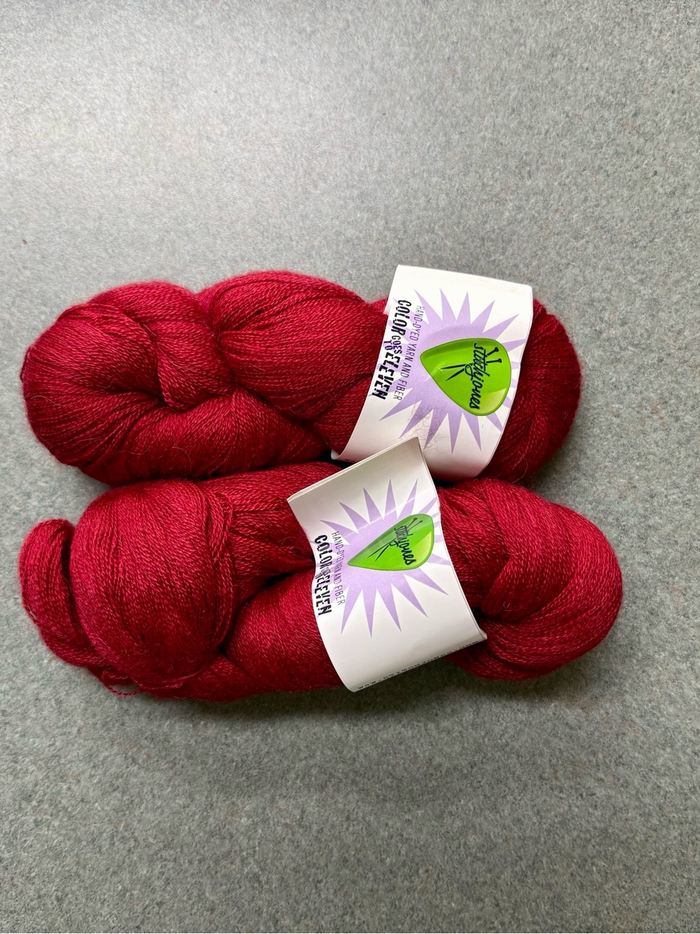 Two Skeins Handspun Crimson Red Yarn - Luxury Blend